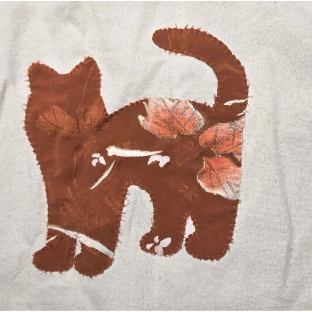 Cute Fall Canvas Tote Bag Y2K Boho Kitty Leaf 100% Cotton Handbag